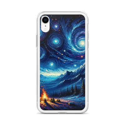 Sternennacht über den Alpen inspiriertes Ölgemälde, mystischer Nachthimmel in Blau - iPhone Schutzhülle (durchsichtig) camping xxx yyy zzz