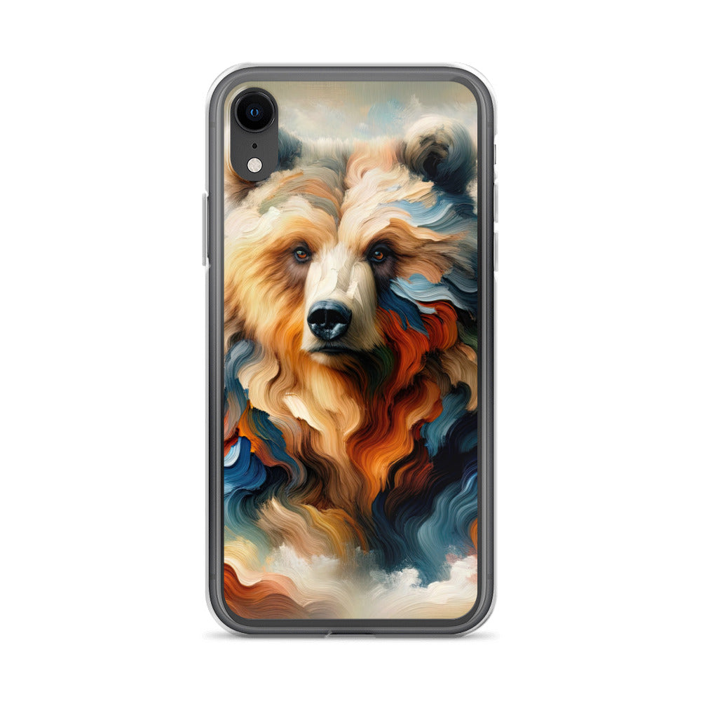 Ölgemälde mit Bär und abstrakter Alpeninterpretation, Verschmelzung von Natur und Kunst - iPhone Schutzhülle (durchsichtig) camping xxx yyy zzz iPhone XR