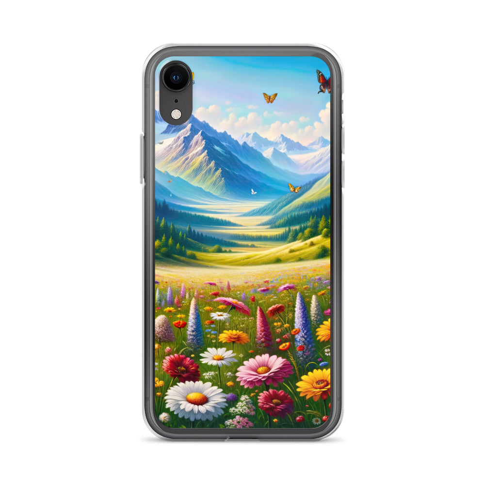 Ölgemälde einer ruhigen Almwiese, Oase mit bunter Wildblumenpracht - iPhone Schutzhülle (durchsichtig) camping xxx yyy zzz iPhone XR
