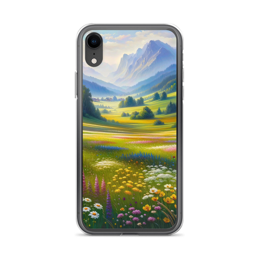 Ölgemälde einer Almwiese, Meer aus Wildblumen in Gelb- und Lilatönen - iPhone Schutzhülle (durchsichtig) berge xxx yyy zzz iPhone XR
