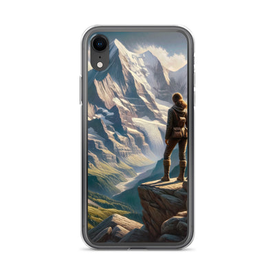 Ölgemälde der Alpengipfel mit Schweizer Abenteurerin auf Felsvorsprung - iPhone Schutzhülle (durchsichtig) wandern xxx yyy zzz iPhone XR