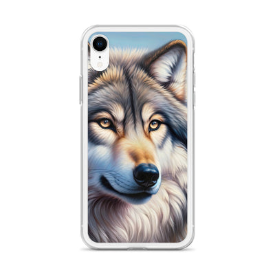 Ölgemäldeporträt eines majestätischen Wolfes mit intensiven Augen in der Berglandschaft (AN) - iPhone Schutzhülle (durchsichtig) xxx yyy zzz