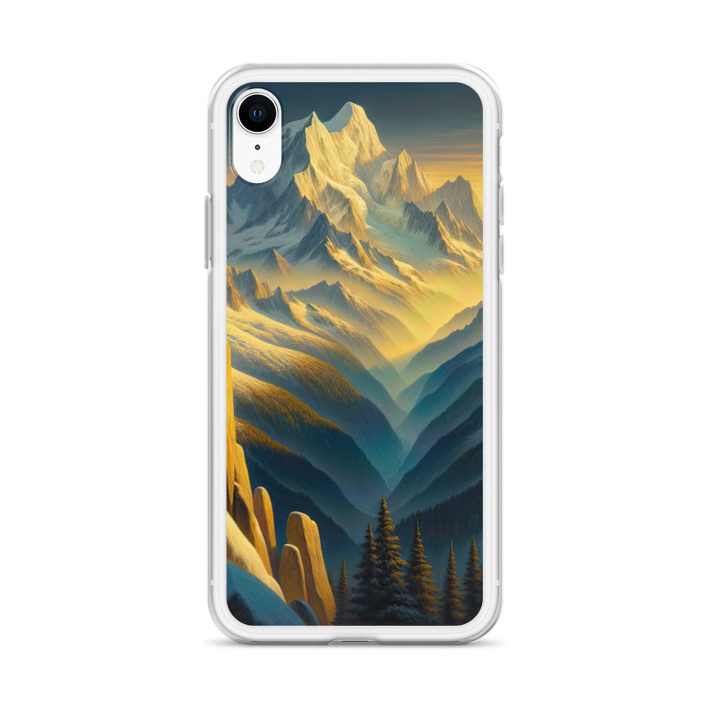 Ölgemälde eines Wanderers bei Morgendämmerung auf Alpengipfeln mit goldenem Sonnenlicht - iPhone Schutzhülle (durchsichtig) wandern xxx yyy zzz