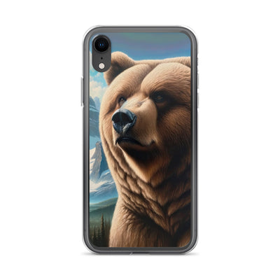 Realistisches Ölgemälde eines männlichen Bären in den Bergen mit Fokus auf Stärke und Schärfe - iPhone Schutzhülle (durchsichtig) camping xxx yyy zzz iPhone XR