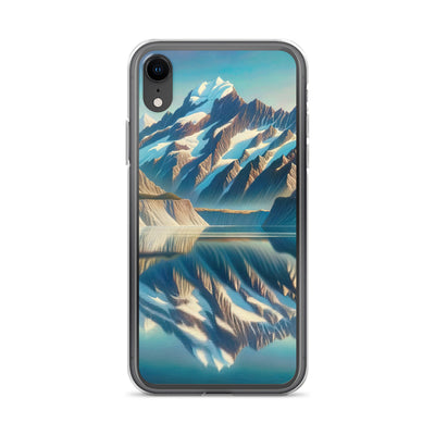 Ölgemälde eines unberührten Sees, der die Bergkette spiegelt - iPhone Schutzhülle (durchsichtig) berge xxx yyy zzz iPhone XR