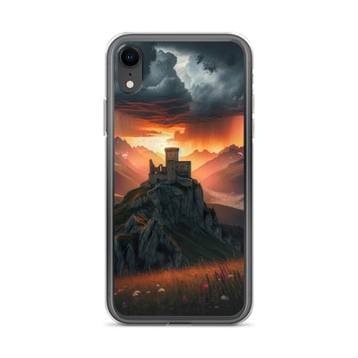 Foto einer Alpenburg bei stürmischem Sonnenuntergang, dramatische Wolken und Sonnenstrahlen - iPhone Schutzhülle (durchsichtig) berge xxx yyy zzz iPhone XR