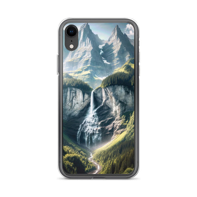 Foto der sommerlichen Alpen mit üppigen Gipfeln und Wasserfall - iPhone Schutzhülle (durchsichtig) berge xxx yyy zzz iPhone XR