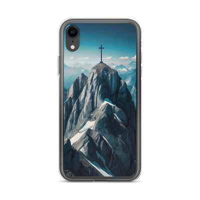 Foto der Alpen mit Gipfelkreuz an einem klaren Tag, schneebedeckte Spitzen vor blauem Himmel - iPhone Schutzhülle (durchsichtig) berge xxx yyy zzz iPhone XR