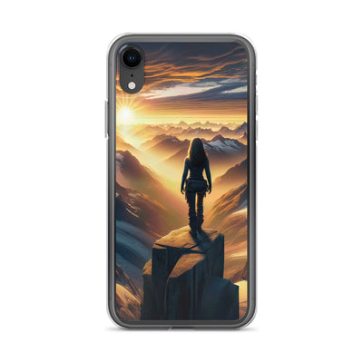 Fotorealistische Darstellung der Alpen bei Sonnenaufgang, Wanderin unter einem gold-purpurnen Himmel - iPhone Schutzhülle (durchsichtig) wandern xxx yyy zzz iPhone XR