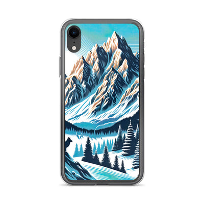 Vektorgrafik eines Wolfes im winterlichen Alpenmorgen, Berge mit Schnee- und Felsmustern - iPhone Schutzhülle (durchsichtig) berge xxx yyy zzz iPhone XR