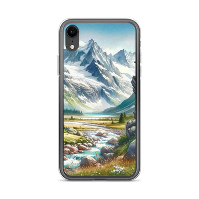 Aquarellmalerei eines Bären und der sommerlichen Alpenschönheit mit schneebedeckten Ketten - iPhone Schutzhülle (durchsichtig) camping xxx yyy zzz iPhone XR