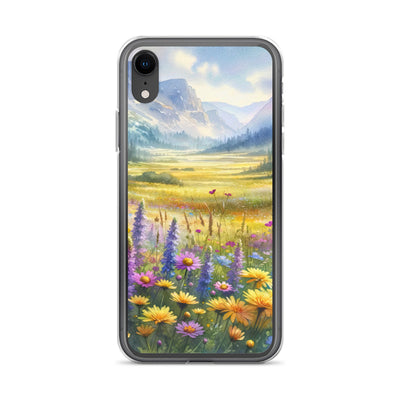 Aquarell einer Almwiese in Ruhe, Wildblumenteppich in Gelb, Lila, Rosa - iPhone Schutzhülle (durchsichtig) berge xxx yyy zzz iPhone XR