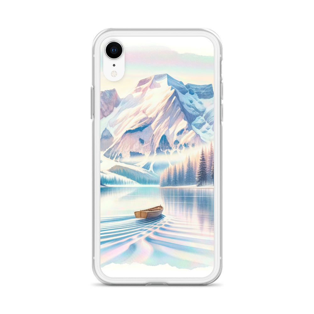 Aquarell eines klaren Alpenmorgens, Boot auf Bergsee in Pastelltönen - iPhone Schutzhülle (durchsichtig) berge xxx yyy zzz