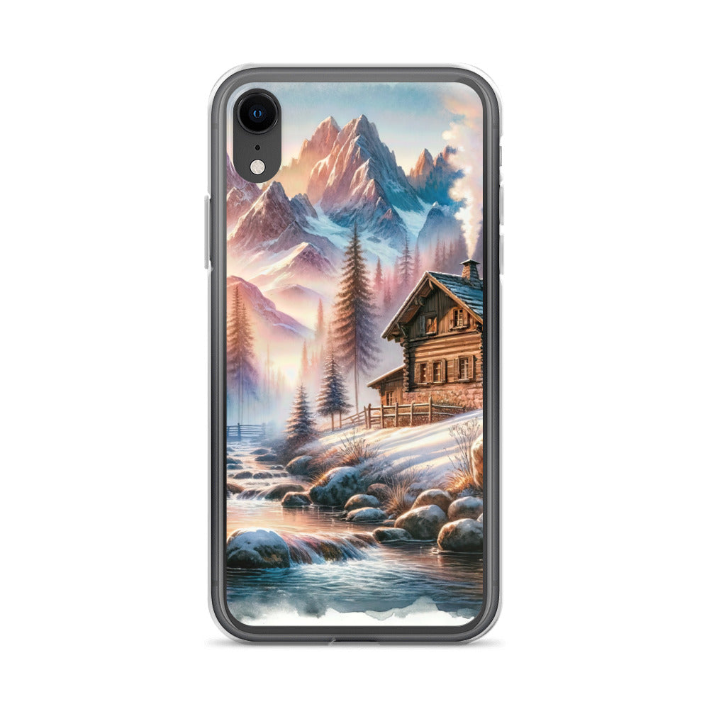 Aquarell einer Alpenszene im Morgengrauen, Haus in den Bergen - iPhone Schutzhülle (durchsichtig) berge xxx yyy zzz iPhone XR