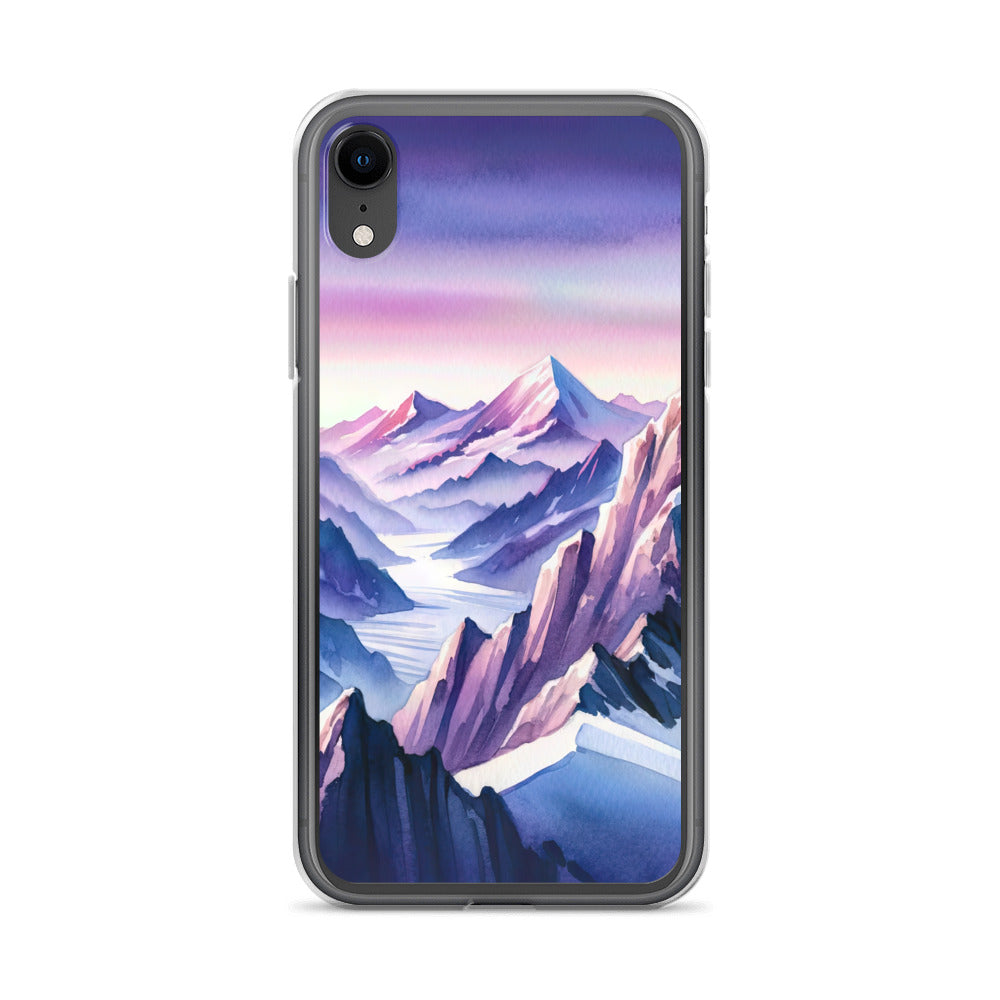 Aquarell eines Bergsteigers auf einem Alpengipfel in der Abenddämmerung - iPhone Schutzhülle (durchsichtig) wandern xxx yyy zzz iPhone XR
