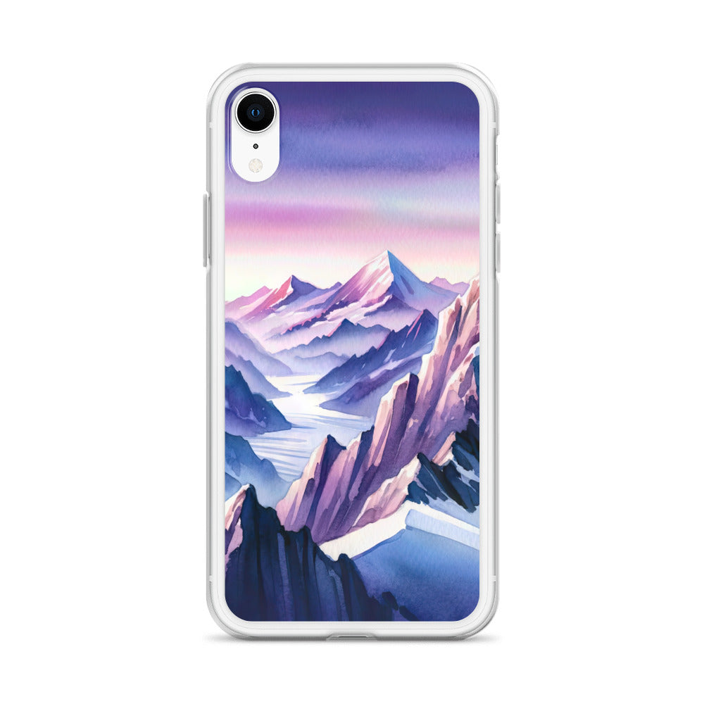 Aquarell eines Bergsteigers auf einem Alpengipfel in der Abenddämmerung - iPhone Schutzhülle (durchsichtig) wandern xxx yyy zzz