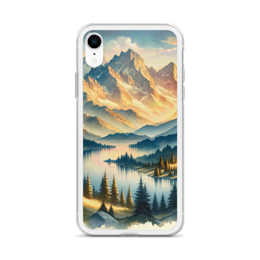 Aquarell der Alpenpracht bei Sonnenuntergang, Berge im goldenen Licht - iPhone Schutzhülle (durchsichtig) berge xxx yyy zzz
