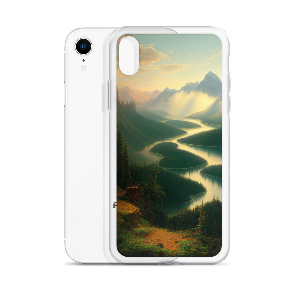 Landschaft mit Bergen, See und viel grüne Natur - Malerei - iPhone Schutzhülle (durchsichtig) berge xxx