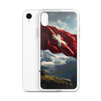 Schweizer Flagge und Berge im Hintergrund - Fotorealistische Malerei - iPhone Schutzhülle (durchsichtig) berge xxx