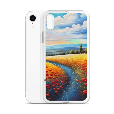 Feld mit roten Blumen und Berglandschaft - Landschaftsmalerei - iPhone Schutzhülle (durchsichtig) berge xxx