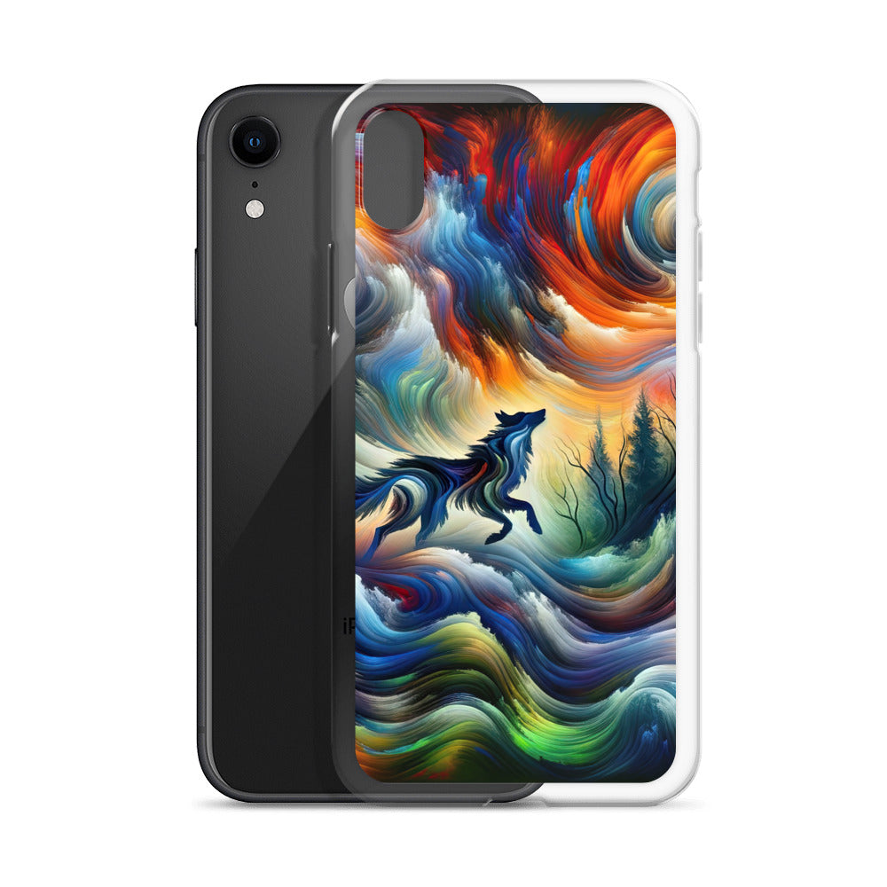 Alpen Abstraktgemälde mit Wolf Silhouette in lebhaften Farben (AN) - iPhone Schutzhülle (durchsichtig) xxx yyy zzz