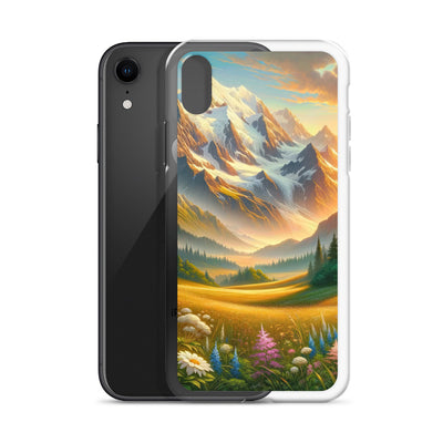 Heitere Alpenschönheit: Schneeberge und Wildblumenwiesen - iPhone Schutzhülle (durchsichtig) berge xxx yyy zzz