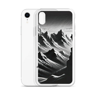 Kohlezeichnung, die die stille Stille der Alpen in der Winterdämmerung verkörpert. Wolf auf einem Berghügel (AN) - iPhone Schutzhülle (durchsichtig) xxx yyy zzz
