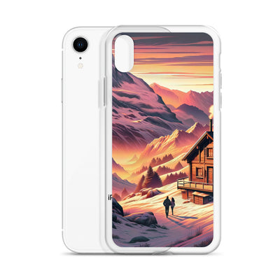 Berghütte im goldenen Sonnenuntergang: Digitale Alpenillustration - iPhone Schutzhülle (durchsichtig) berge xxx yyy zzz