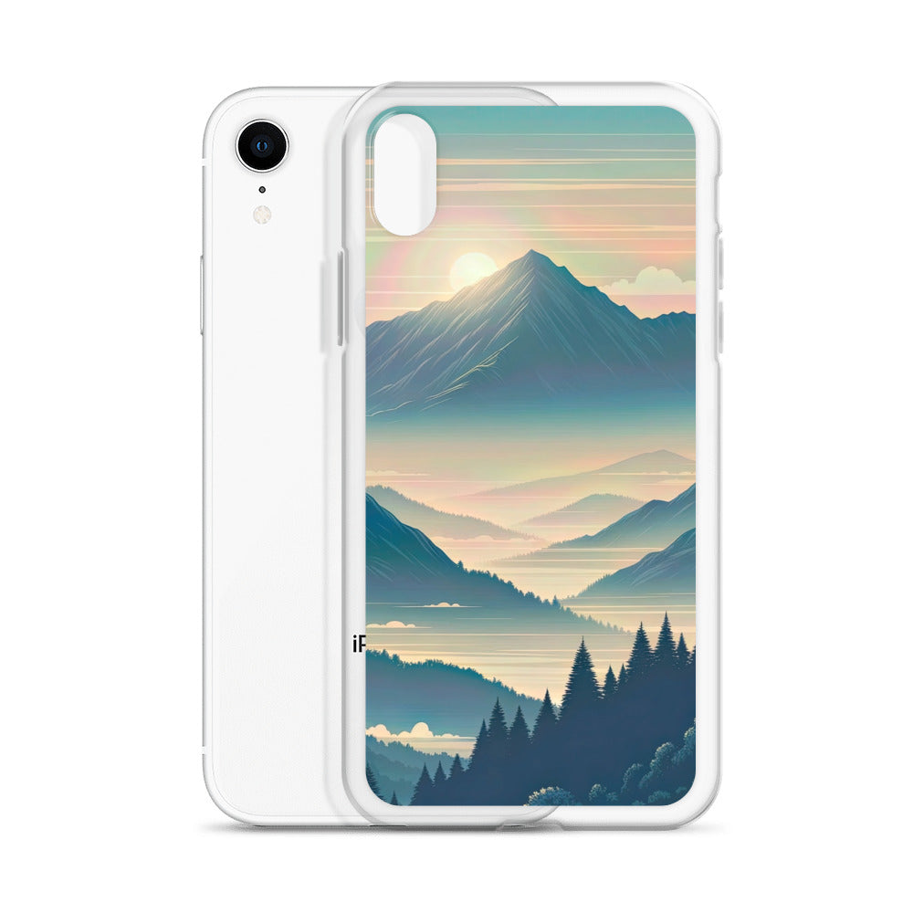 Bergszene bei Morgendämmerung, erste Sonnenstrahlen auf Bergrücken - iPhone Schutzhülle (durchsichtig) berge xxx yyy zzz