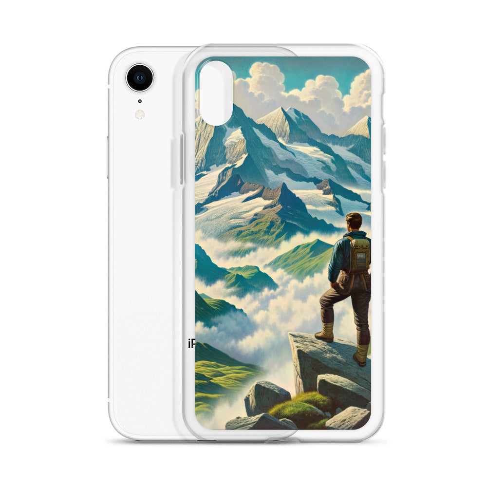 Panoramablick der Alpen mit Wanderer auf einem Hügel und schroffen Gipfeln - iPhone Schutzhülle (durchsichtig) wandern xxx yyy zzz