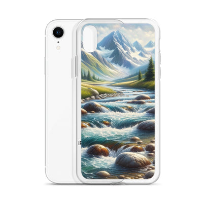 Ölgemälde eines Gebirgsbachs durch felsige Landschaft - iPhone Schutzhülle (durchsichtig) berge xxx yyy zzz