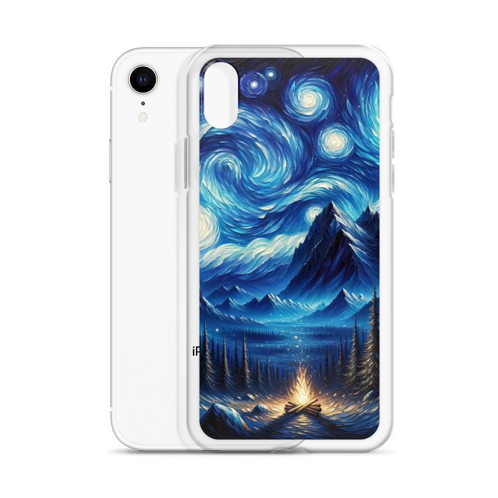 Sternennacht-Stil Ölgemälde der Alpen, himmlische Wirbelmuster - iPhone Schutzhülle (durchsichtig) berge xxx yyy zzz