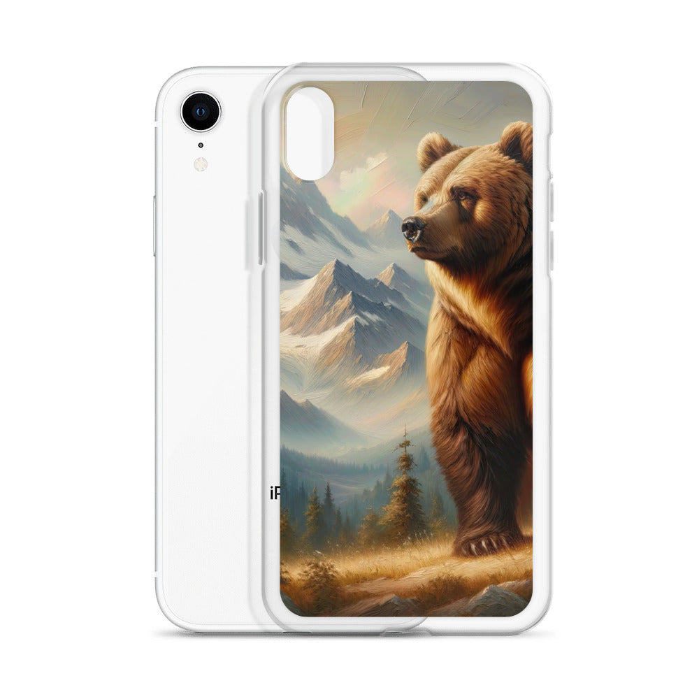 Ölgemälde eines königlichen Bären vor der majestätischen Alpenkulisse - iPhone Schutzhülle (durchsichtig) camping xxx yyy zzz
