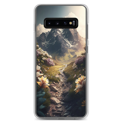 Epischer Berg, steiniger Weg und Blumen - Realistische Malerei - Samsung Schutzhülle (durchsichtig) berge xxx Samsung Galaxy S10+