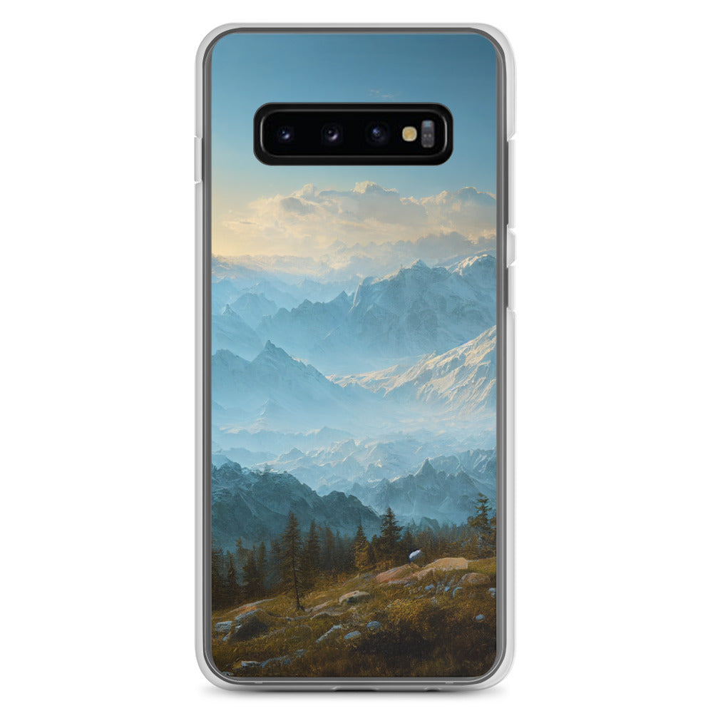 Schöne Berge mit Nebel bedeckt - Ölmalerei - Samsung Schutzhülle (durchsichtig) berge xxx Samsung Galaxy S10+