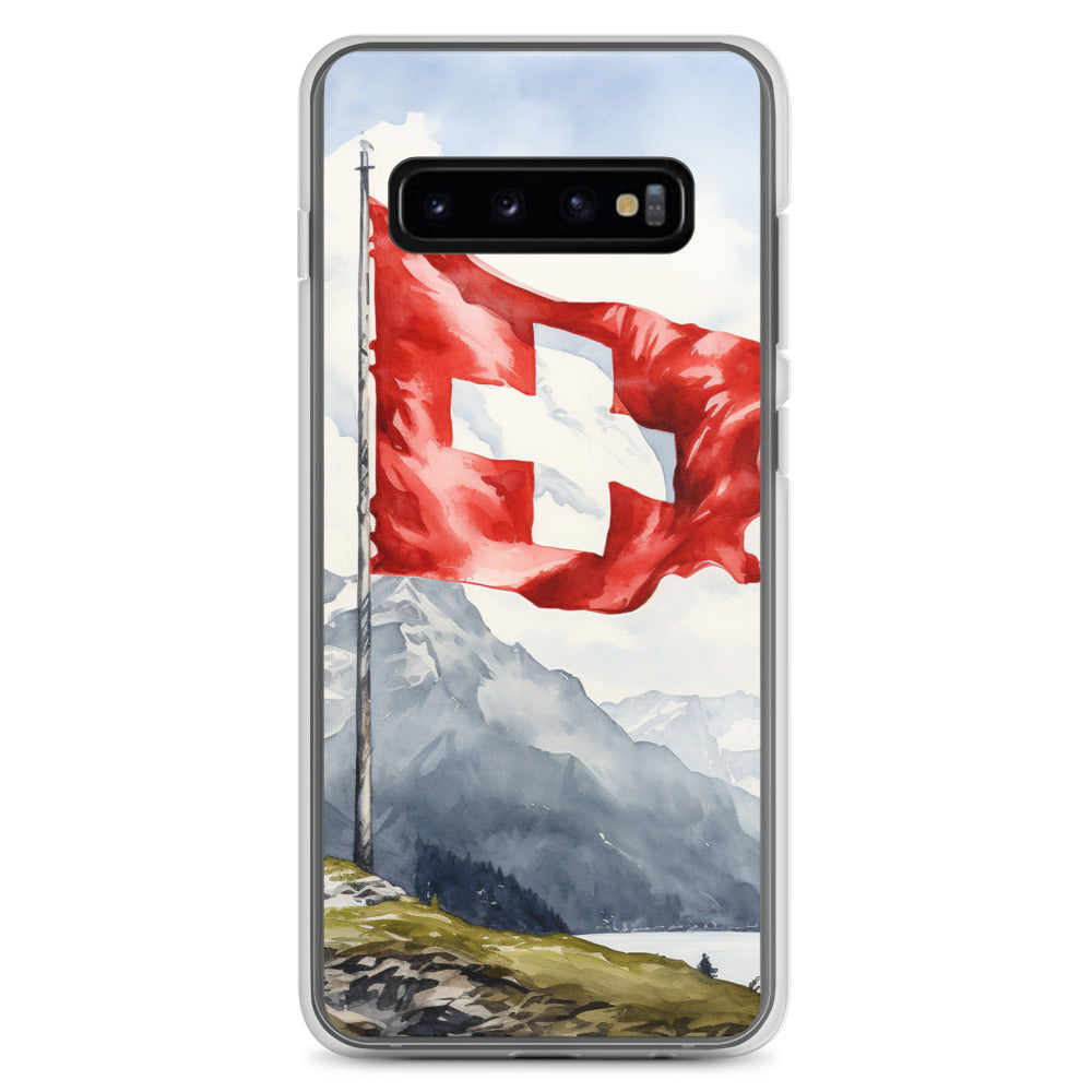 Schweizer Flagge und Berge im Hintergrund - Epische Stimmung - Malerei - Samsung Schutzhülle (durchsichtig) berge xxx Samsung Galaxy S10+