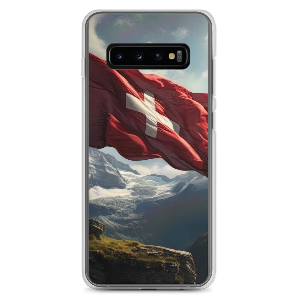 Schweizer Flagge und Berge im Hintergrund - Fotorealistische Malerei - Samsung Schutzhülle (durchsichtig) berge xxx Samsung Galaxy S10+