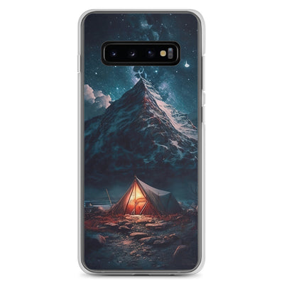 Zelt und Berg in der Nacht - Sterne am Himmel - Landschaftsmalerei - Samsung Schutzhülle (durchsichtig) camping xxx Samsung Galaxy S10+