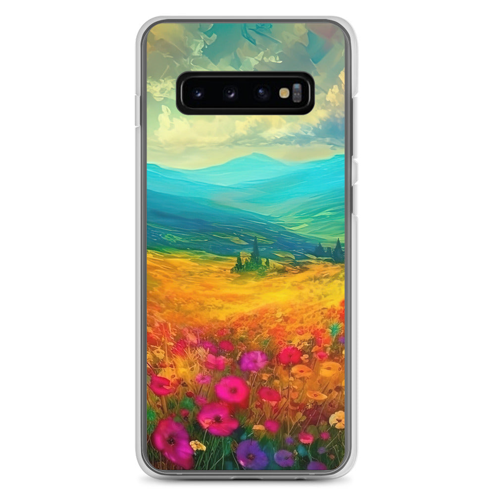 Berglandschaft und schöne farbige Blumen - Malerei - Samsung Schutzhülle (durchsichtig) berge xxx Samsung Galaxy S10+