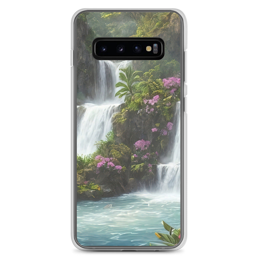 Wasserfall im Wald und Blumen - Schöne Malerei - Samsung Schutzhülle (durchsichtig) camping xxx Samsung Galaxy S10+