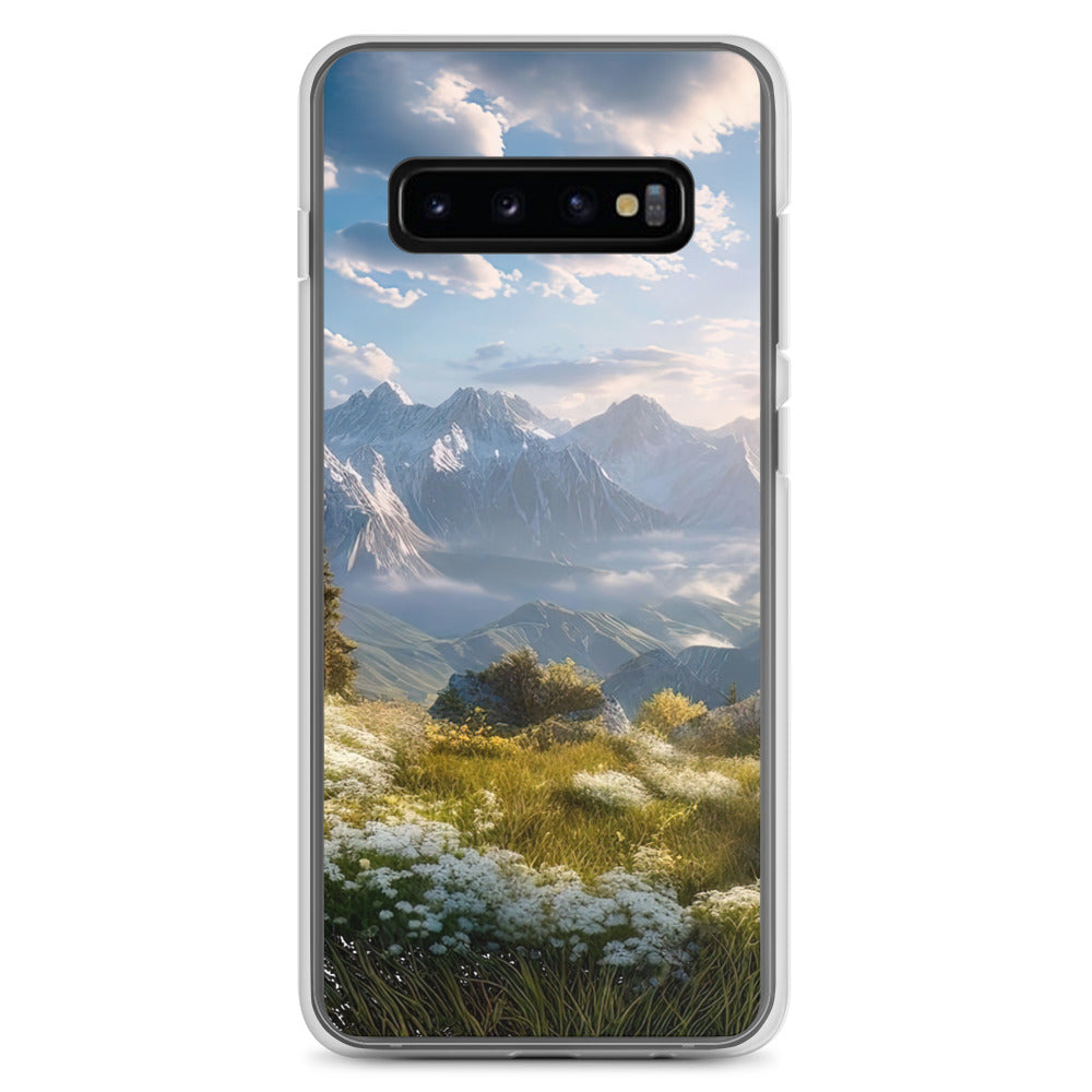 Berglandschaft mit Sonnenschein, Blumen und Bäumen - Malerei - Samsung Schutzhülle (durchsichtig) berge xxx Samsung Galaxy S10+