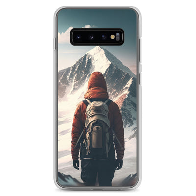 Wanderer von hinten vor einem Berg - Malerei - Samsung Schutzhülle (durchsichtig) berge xxx Samsung Galaxy S10+