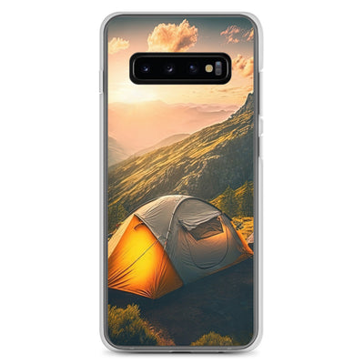Zelt auf Berg im Sonnenaufgang - Landschafts - Samsung Schutzhülle (durchsichtig) camping xxx Samsung Galaxy S10+
