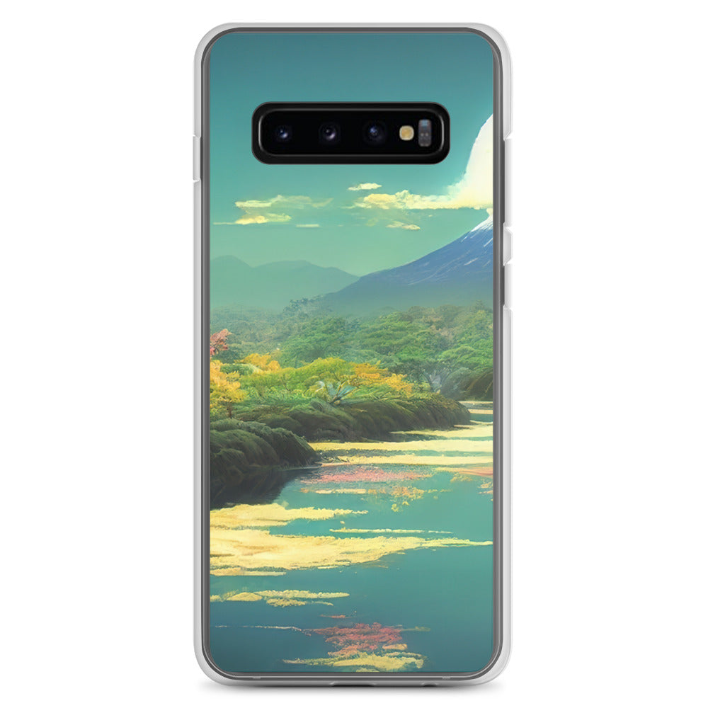 Berg, See und Wald mit pinken Bäumen - Landschaftsmalerei - Samsung Schutzhülle (durchsichtig) berge xxx Samsung Galaxy S10+