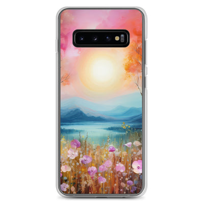 Berge, See, pinke Bäume und Blumen - Malerei - Samsung Schutzhülle (durchsichtig) berge xxx Samsung Galaxy S10+