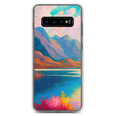 Berglandschaft und Bergsee - Farbige Ölmalerei - Samsung Schutzhülle (durchsichtig) berge xxx Samsung Galaxy S10+