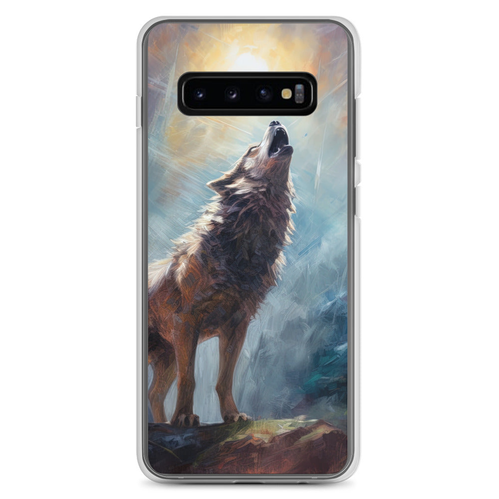 Heulender Wolf auf Berggipfel und Mond im Hintergrund – Abstrakte Malerei - Samsung Schutzhülle (durchsichtig) camping xxx Samsung Galaxy S10+