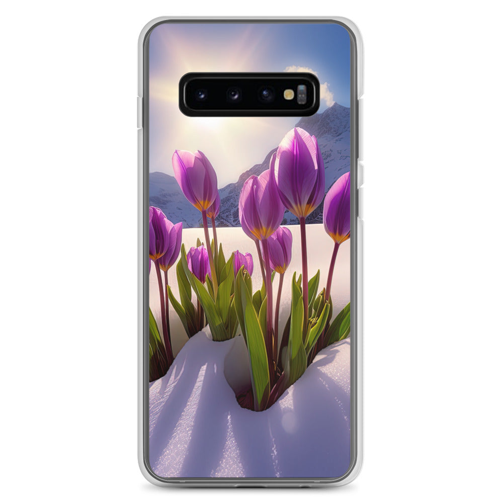 Tulpen im Schnee und in den Bergen - Blumen im Winter - Samsung Schutzhülle (durchsichtig) berge xxx Samsung Galaxy S10+