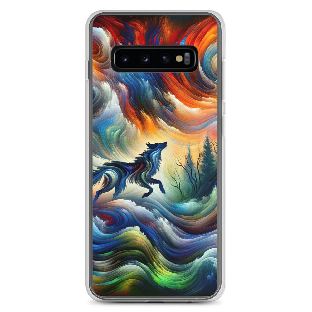 Alpen Abstraktgemälde mit Wolf Silhouette in lebhaften Farben (AN) - Samsung Schutzhülle (durchsichtig) xxx yyy zzz Samsung Galaxy S10+