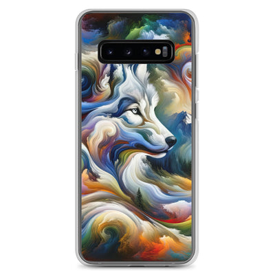 Abstraktes Alpen Gemälde: Wirbelnde Farben und Majestätischer Wolf, Silhouette (AN) - Samsung Schutzhülle (durchsichtig) xxx yyy zzz Samsung Galaxy S10+